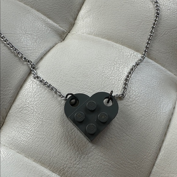 Silver and Gray Lego Heart Pendant Necklace - Picture 1 of 4